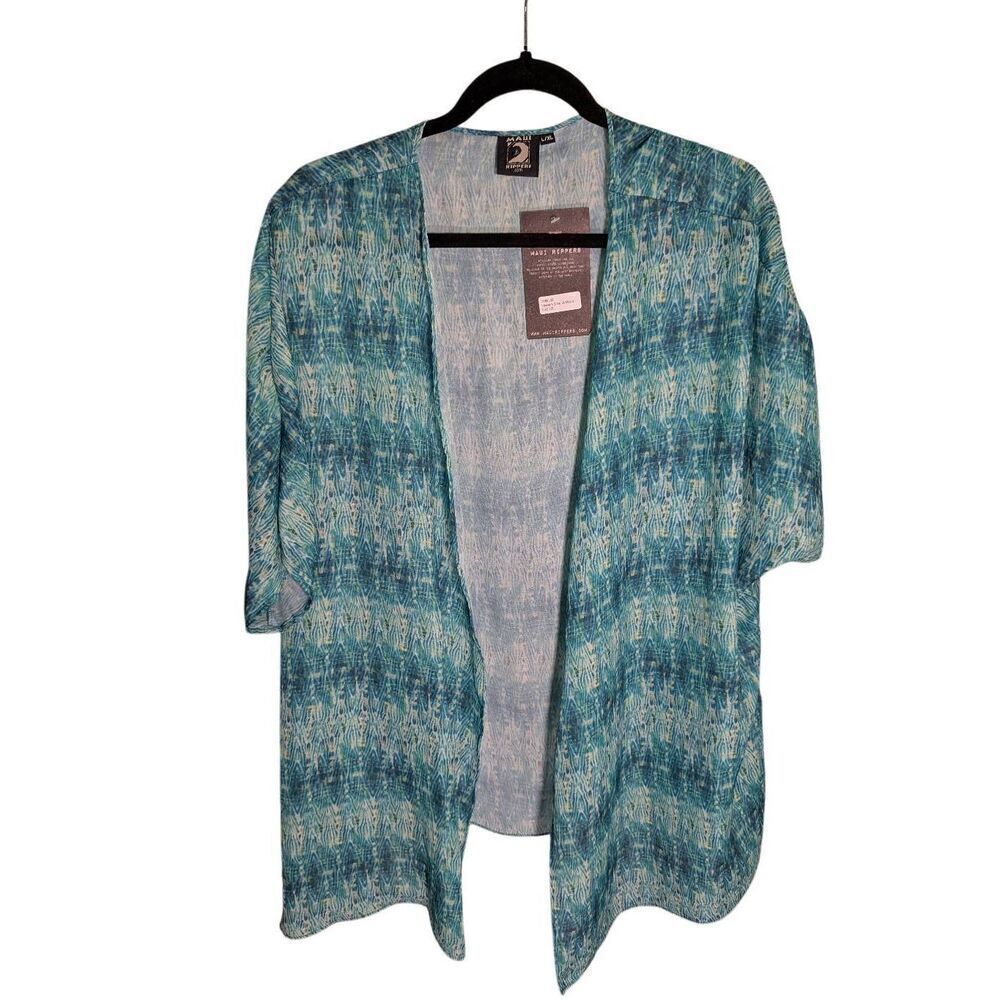 NWT Cardigan 3/4 Sleeve Animal Sheer Teal Black Women's Size Large